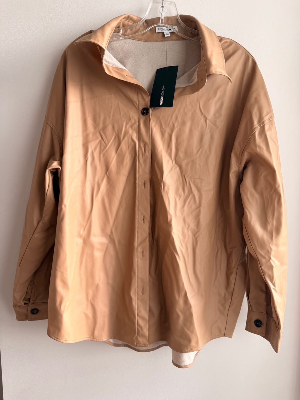 Fashion Nova Tan Faux Leather Shirt